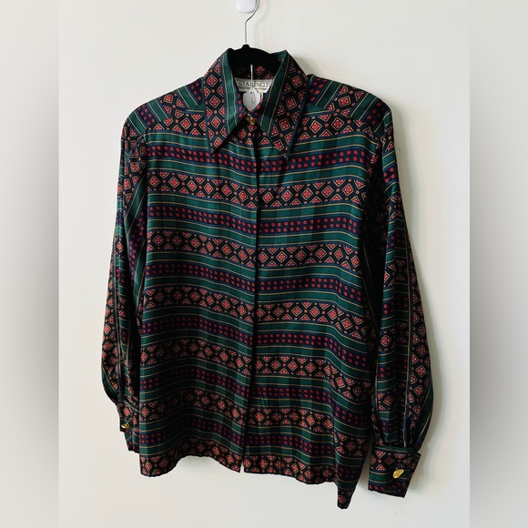 Beautiful Vintage 100% Silk Multicolor Stripe Paisley Floral Print Top Size 8 - Picture 10 of 13